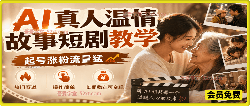 AI温情故事短剧教学，起号涨粉流量猛，操作简单，长期稳定可变现