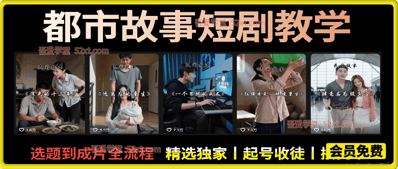 都市故事短剧教学，抖音93W粉丝博主老朱故事会亲授，选题到成片全流程，可做精选独家丨起号收徒丨接商单