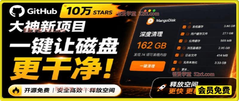 在Gtihub上做出10万stars的大神，又发布新项目了！一键让磁盘更干净，开源免费清理工具MangoDisk