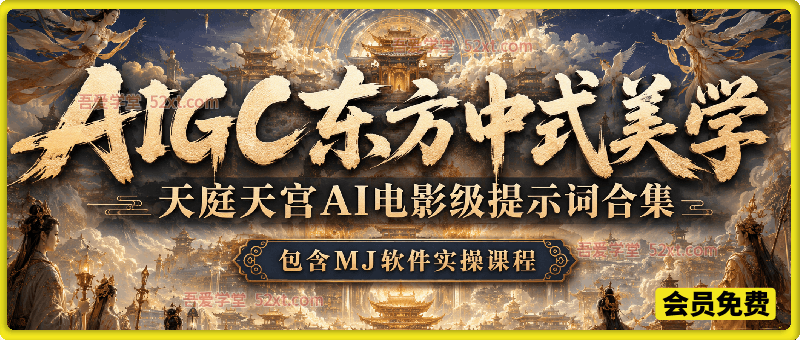 AIGC东方中式美学天庭天宫AI电影级提示词合集，上了CCTV的AI视频，包含MJ实操课程