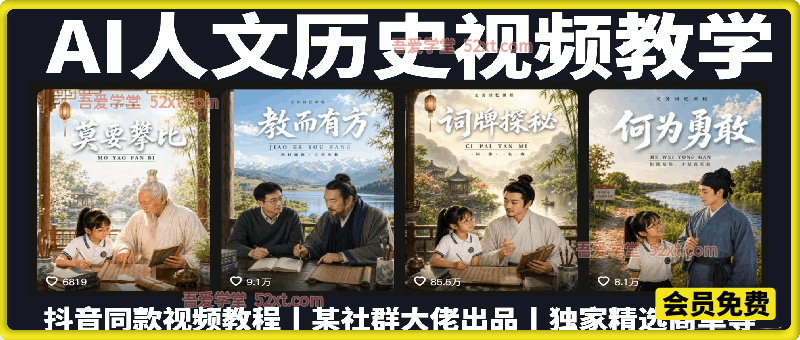 “银河第一课”同款AI人文历史视频教程，某社群大佬出品，账号对标脚本分镜，可接商单快速变现