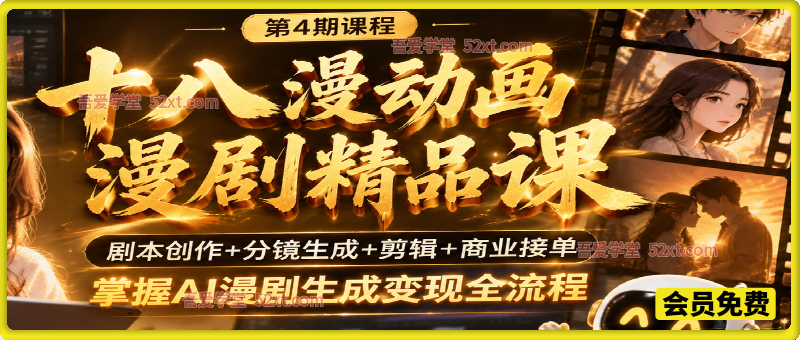 十八漫动画漫剧精品课（第4期课程），剧本创作+分镜生成+剪辑+商业接单，掌握AI漫剧生成变现全流程