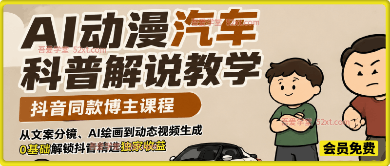 AI动漫汽车科普解说教学，抖音同款博主课程，从文案分镜、AI绘画到动态视频生成，0基础解锁抖音精选独家收益