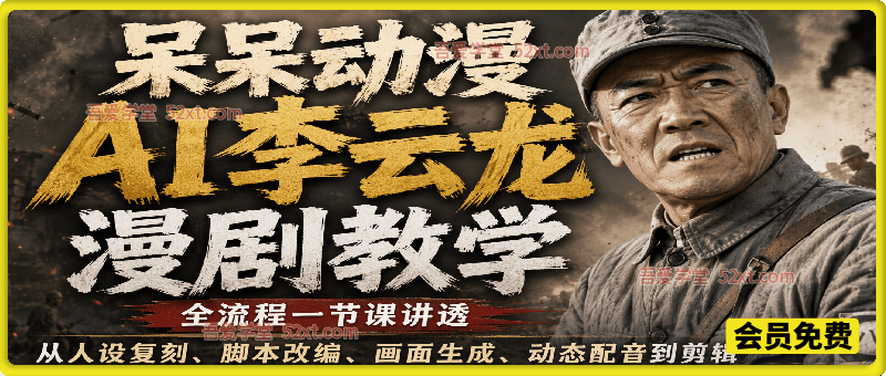 呆呆动漫AI李云龙漫剧教学，从人设复刻、脚本改编、画面生成、动态配音到剪辑全流程一节课讲透
