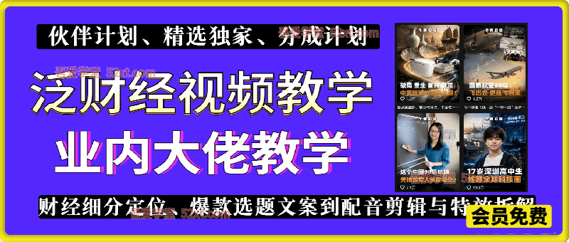短视频泛财经赛道教学，业内大佬教学，财经细分定位、爆款选题文案到配音剪辑与特效拆解全流程