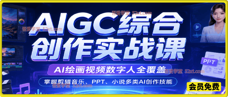AIGC综合创作实战课，AI绘画视频数字人全覆盖，掌握剪辑音乐、PPT、小说多类AI创作技能
