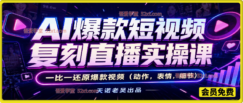 天诺老吴AI爆款短视频复刻直播实操课，一比一还原爆款视频（动作，表情，细节都1:1）
