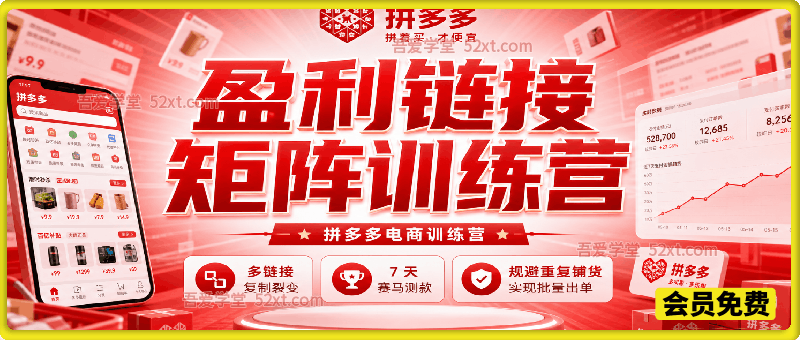 拼多多2026盈利链接矩阵训练营，多链接复制裂变，7 天赛马测款，规避重复铺货实现批量出单