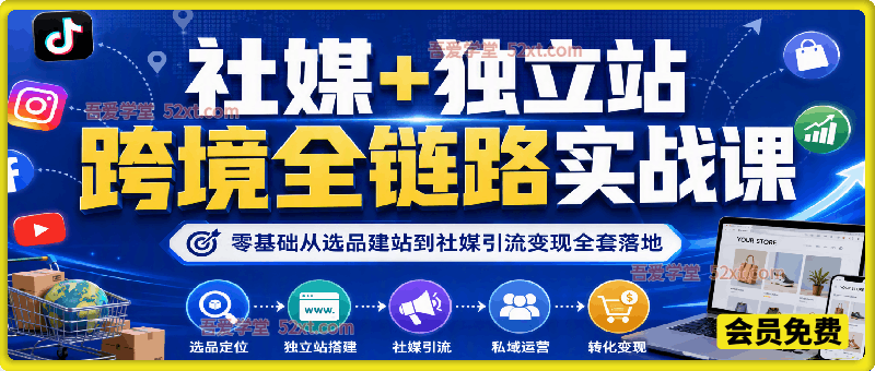 社媒+独立站跨境全链路实战课｜零基础从选品建站到社媒引流变现全套落地