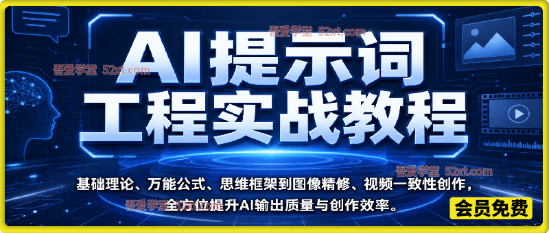 AI提示词工程实战教程，从基础理论、万能公式、思维框架到图像精修、视频一致性创作，全方位提升AI输出质量与创作效率