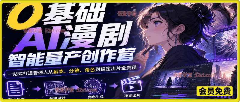 零基础AI漫剧智能量产创作营，剧本分镜角色音频后期全教学，普通人掌握AI工具实现高效出片变现