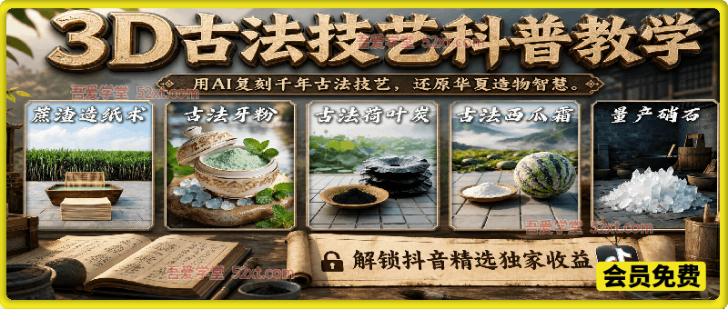 3D古法技艺科普教学，用AI复刻千年古法技艺，还原华夏造物智慧，解锁抖音精选独家收益
