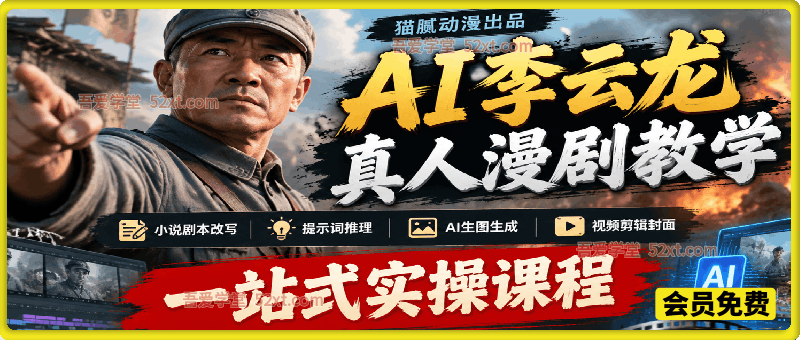 AI李云龙真人漫剧教学【猫腻动漫出品】，小说剧本改写、提示词推理、AI生图生成、视频剪辑封面，一站式实操课程