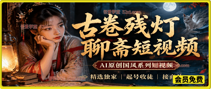 古卷残灯聊斋短视频，AI原创国风系列短视频，精选独家丨起号收徒丨接商单