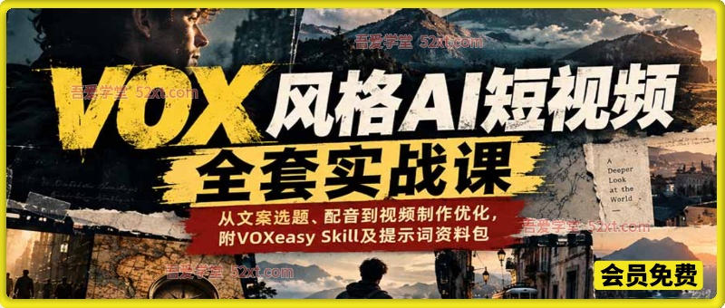 VOX风格AI短视频全套实战课：从文案选题、配音到视频制作优化，附VOXeasy Skill及提示词资料包