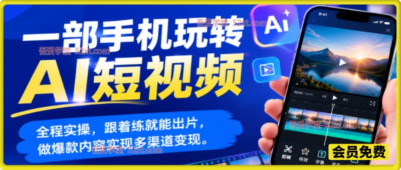 一部手机玩转AI短视频，全程实操，跟着练就能出片，做爆款内容实现多渠道变现