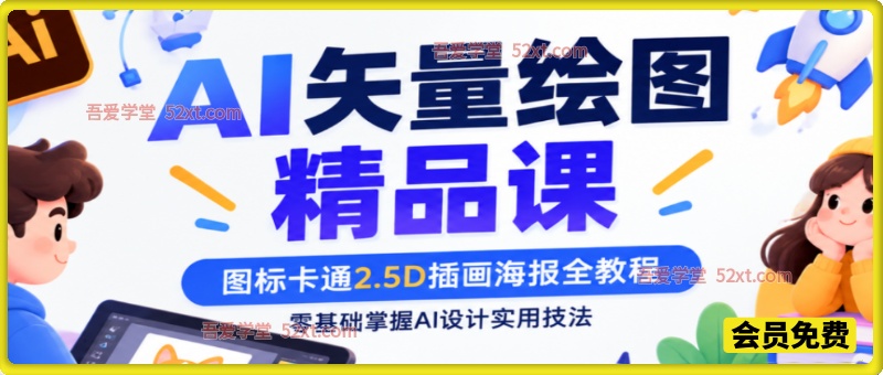 AI 矢量绘图精品课｜图标卡通 2.5D 插画海报全教程，零基础掌握 AI 设计实用技法