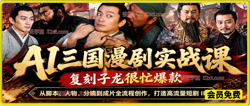 AI三国漫剧实战课，复刻子龙很忙爆款，从脚本、人物、分镜到成片全流程创作，打造高流量短剧 IP